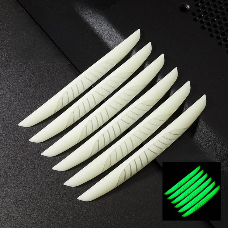 Luminous car door edge anti-scratch protection strips, 6-piece set with ribbed design.