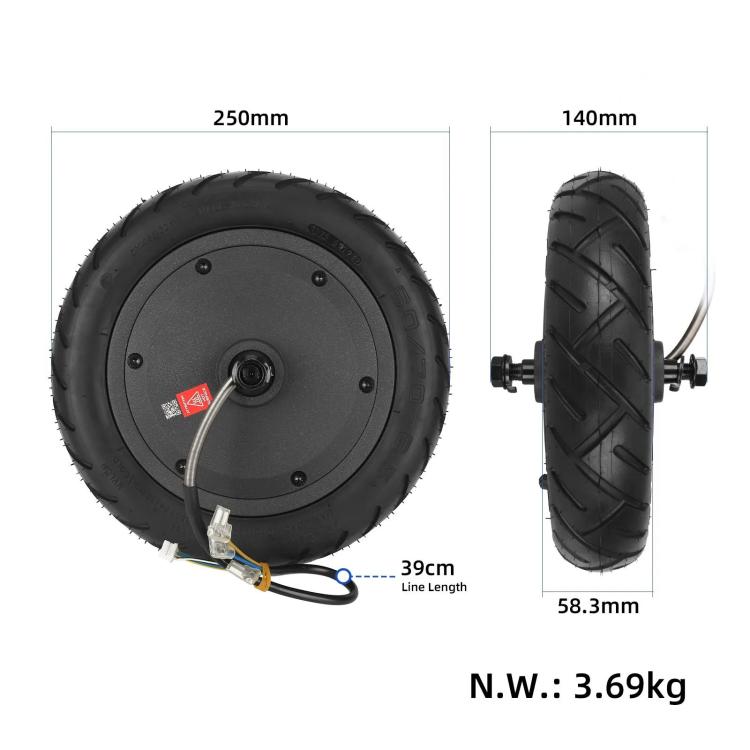 Rear wheel hub motor assembly with black tire and 39cm line length