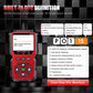 Red OBD2 scanner with DTC definition screen and shortcut layout