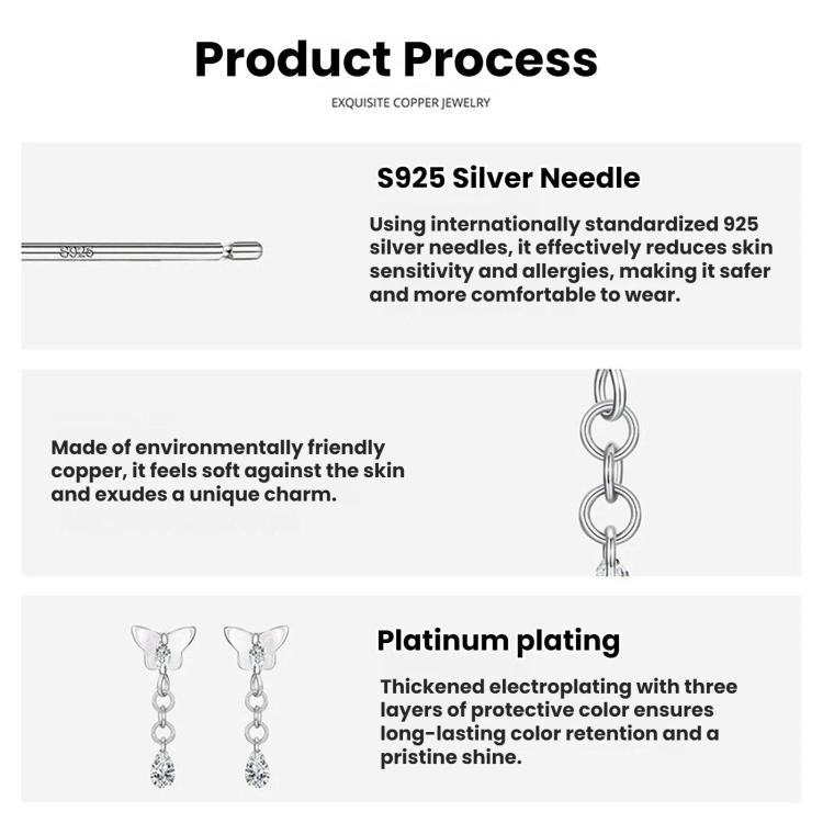 Earring process graphic featuring butterfly teardrop crystal earrings