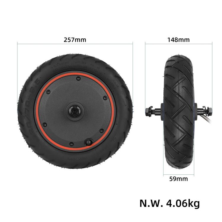 Rear hub motor wheel size diagram: 257mm, 148mm, 59mm, weight 4.06kg