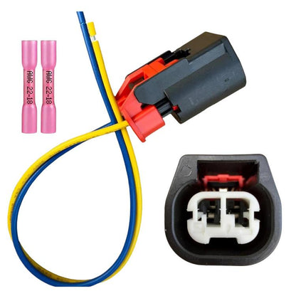 Coolant temperature sensor wire connector with red locking tab and blue/yellow leads