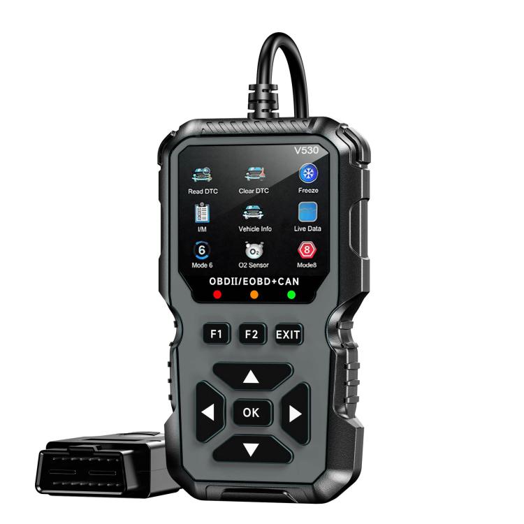 Black FOXSUR V530 OBD2 engine diagnostic scanner with screen and buttons