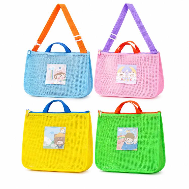 Single-Shoulder Stationery Pouch Children Mesh Foldable Thickened Mesh Beach Bag