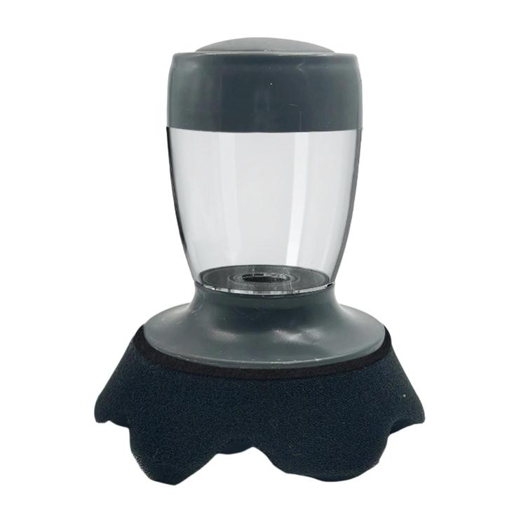 Car wax polisher applicator bottle with black foam base and dark cap