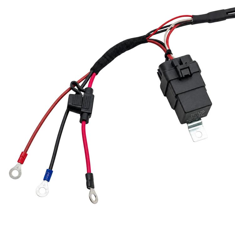 Waterproof switch harness with fuse module, red/black wires, ring terminals
