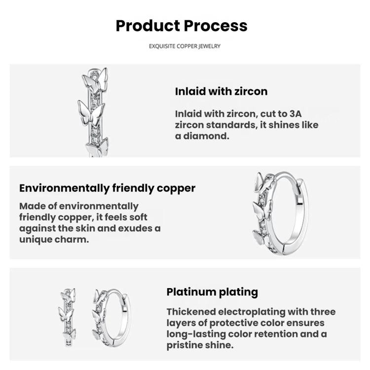 Product process graphic featuring silver-tone star and butterfly hoop earrings