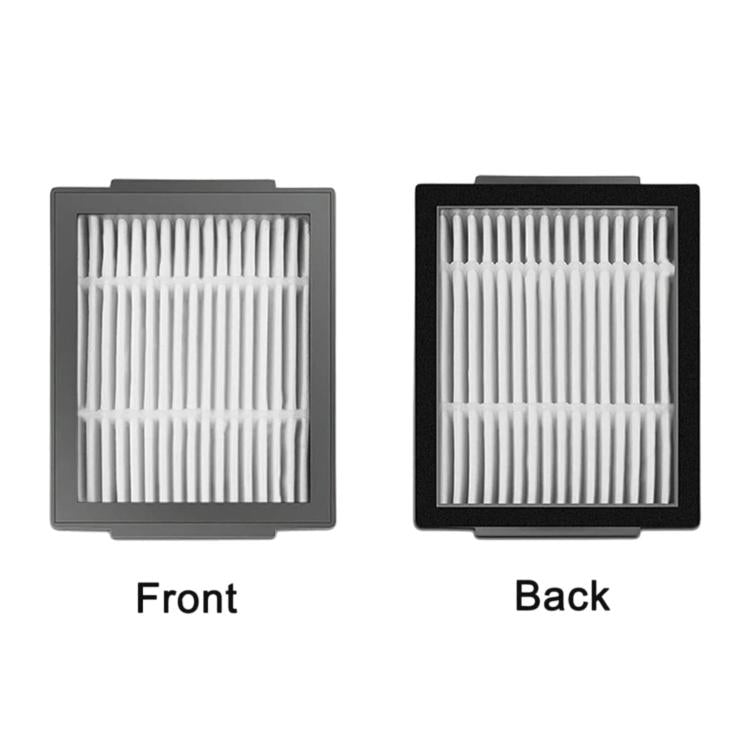 Square vacuum filter pair with white pleated media in dark gray frames