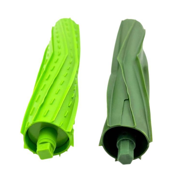 Green roller brush pair with textured bristles and mounting hubs