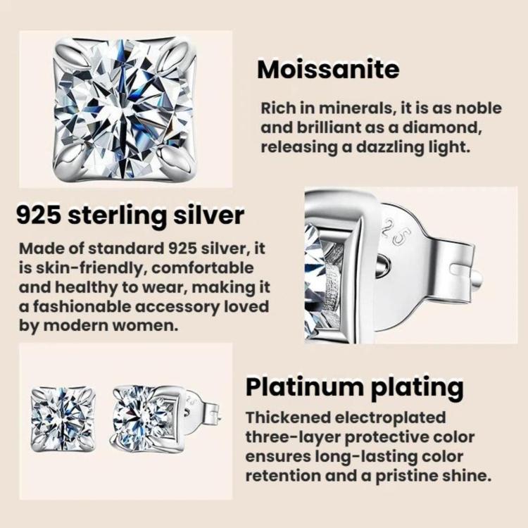 S925 Sterling Silver Small Sugar Cube Moissanite Sparkling Earrings, MSE134-S, MSE134-L