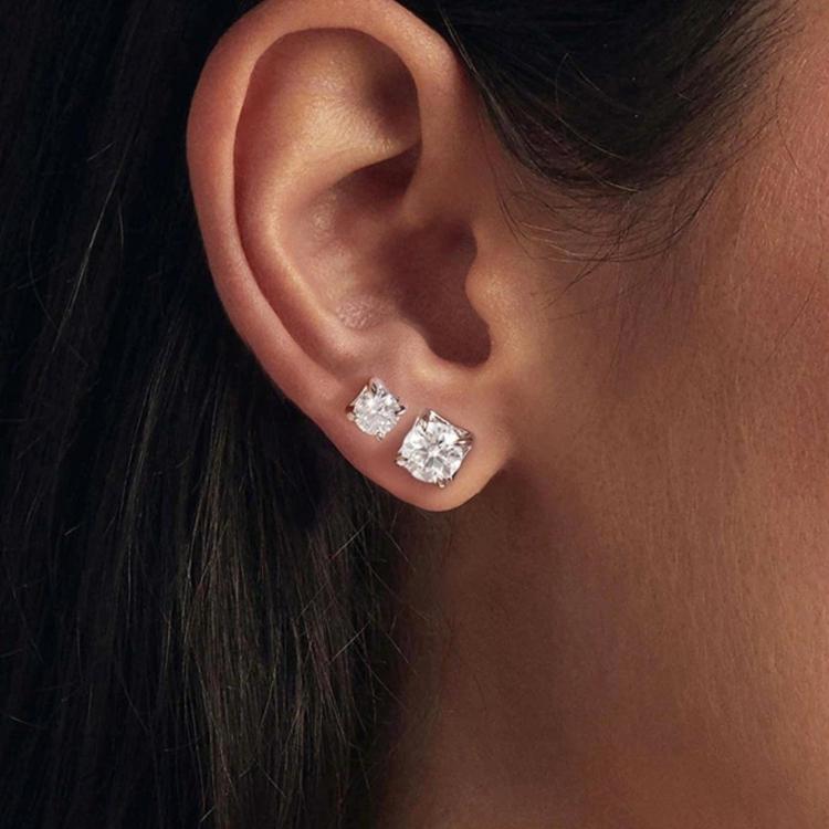 S925 Sterling Silver Small Sugar Cube Moissanite Sparkling Earrings, MSE134-S, MSE134-L