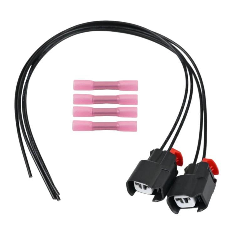 Wheel speed sensor connector set with two black plugs and wires, plus pink heat-shrink tabs