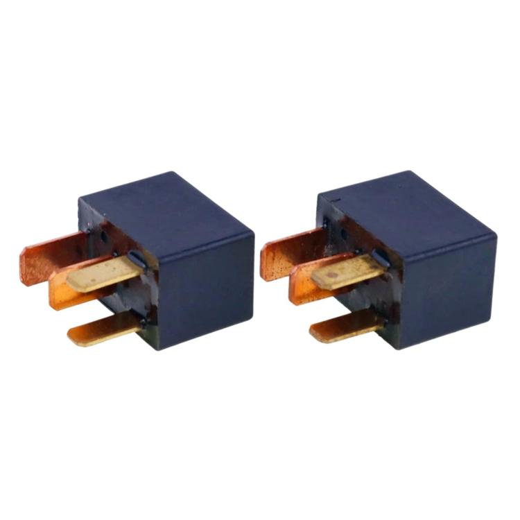 Pair of black 4-pin automotive AC relays with four metal terminals