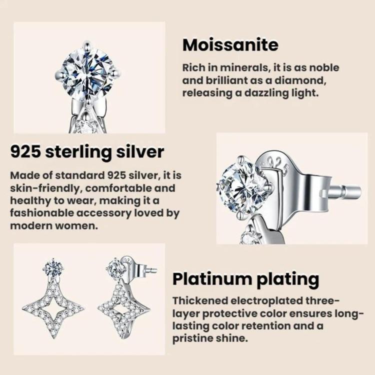 S925 Sterling Silver Detachable Moissanite Stud Earrings, MSE135