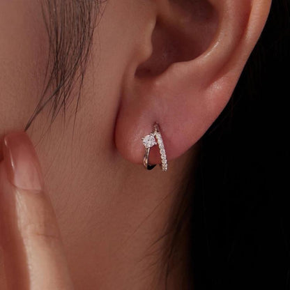 S925 Sterling Silver White Gold Plated Double-Layer Moissanite Sparkling Earrings, MSE136