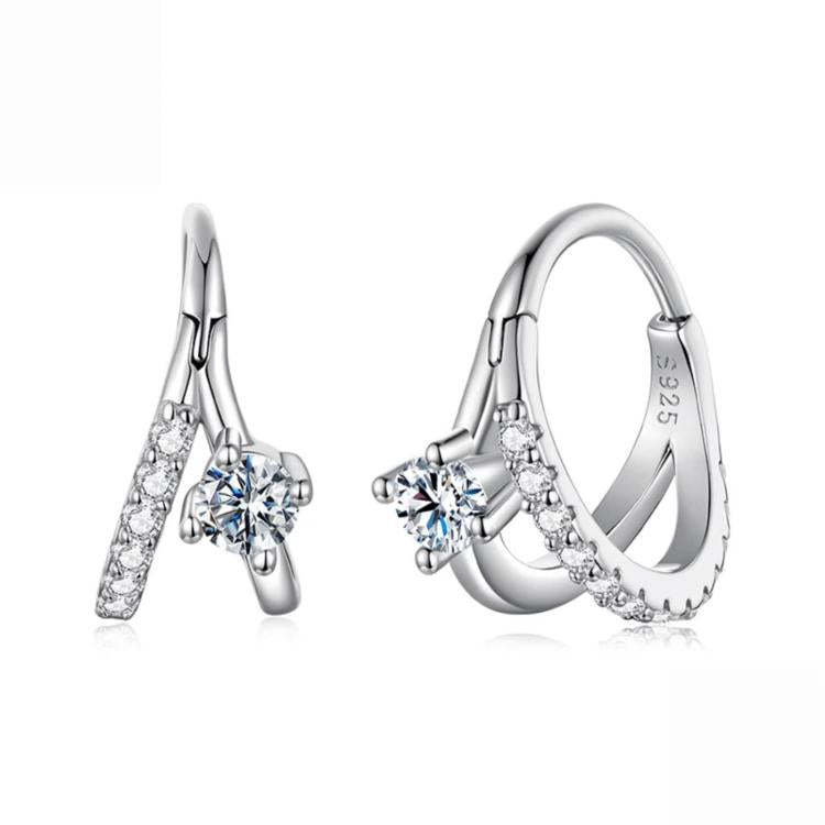 S925 Sterling Silver White Gold Plated Double-Layer Moissanite Sparkling Earrings, MSE136