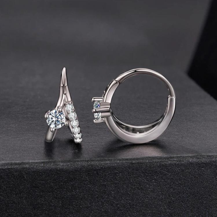 S925 Sterling Silver White Gold Plated Double-Layer Moissanite Sparkling Earrings, MSE136