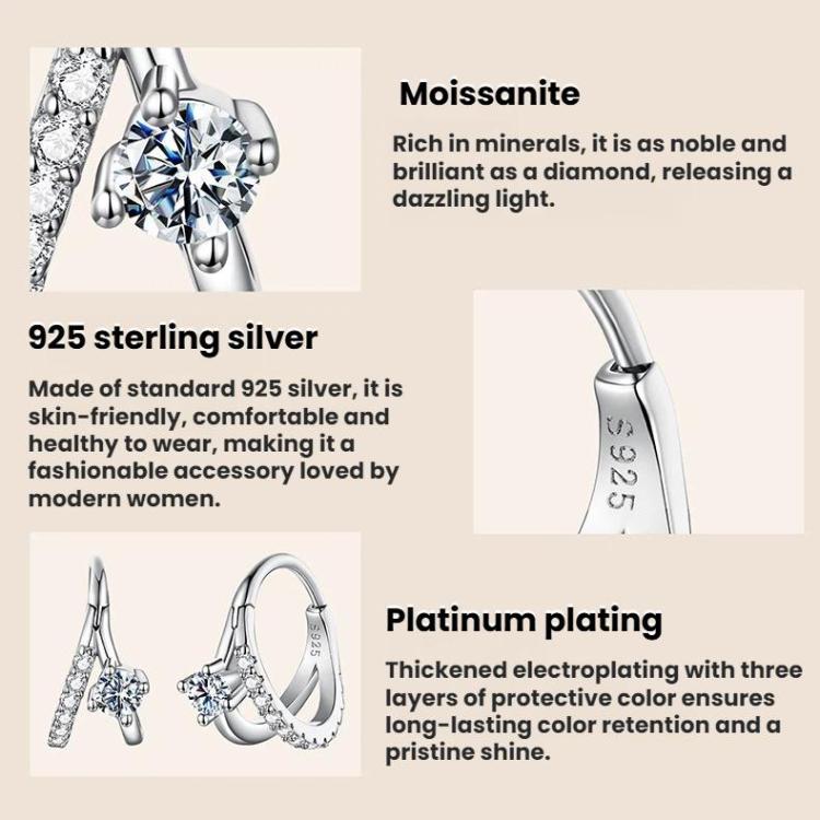 S925 Sterling Silver White Gold Plated Double-Layer Moissanite Sparkling Earrings, MSE136