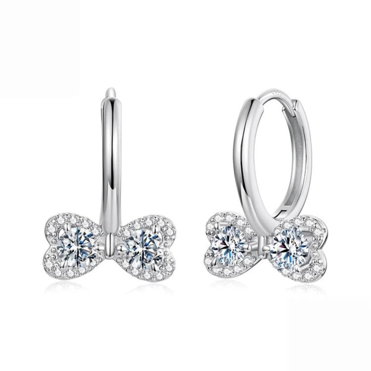 S925 Sterling Silver Sparkling Bow Moissanite Earrings, MSE137