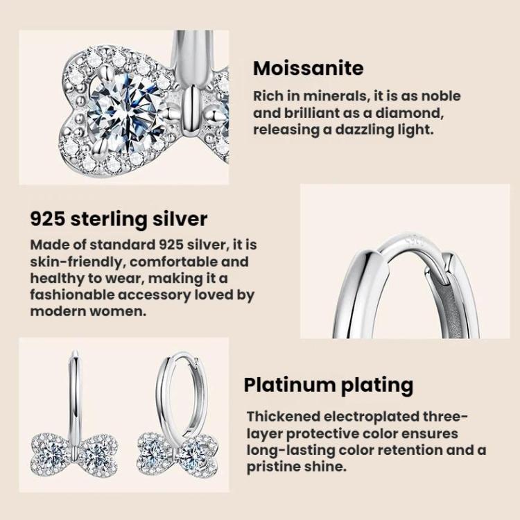 S925 Sterling Silver Sparkling Bow Moissanite Earrings, MSE137