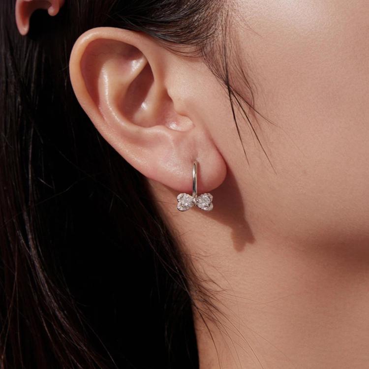 S925 Sterling Silver Sparkling Bow Moissanite Earrings, MSE137