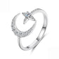 S925 Sterling Silver Adjustable Opening Ring with Moissanite and Star Pattern