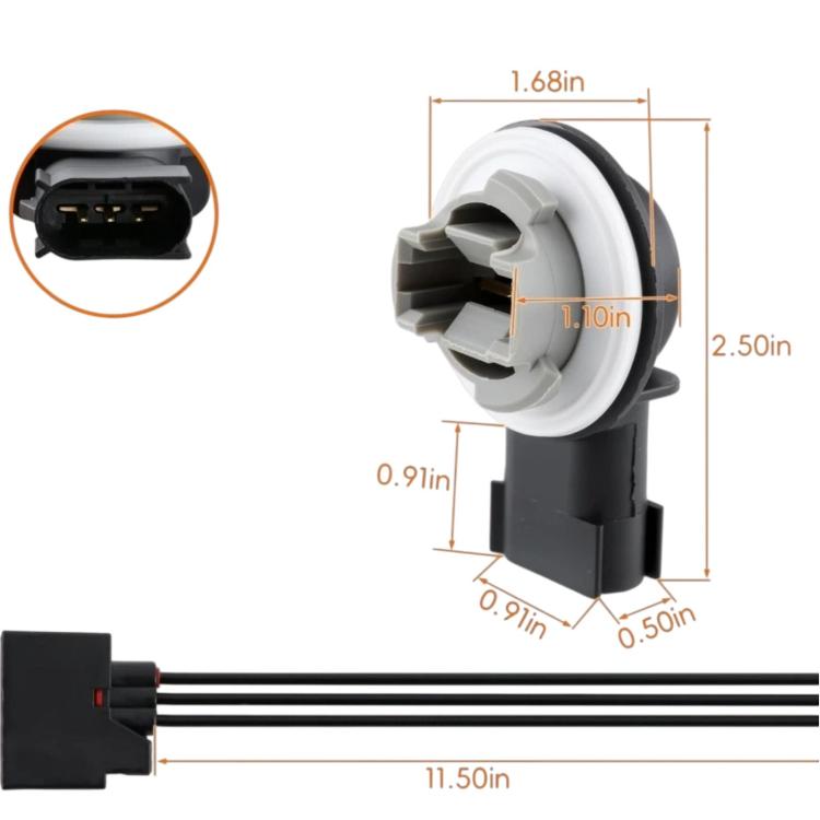 Tail light bulb socket holder with connector plug and measured dimensions diagram