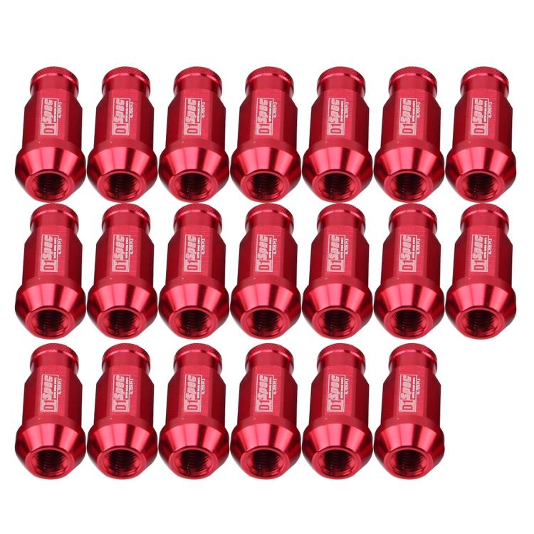 Red M12x1.5 racing wheel nuts set of 20, anodized aluminum, with hex drive