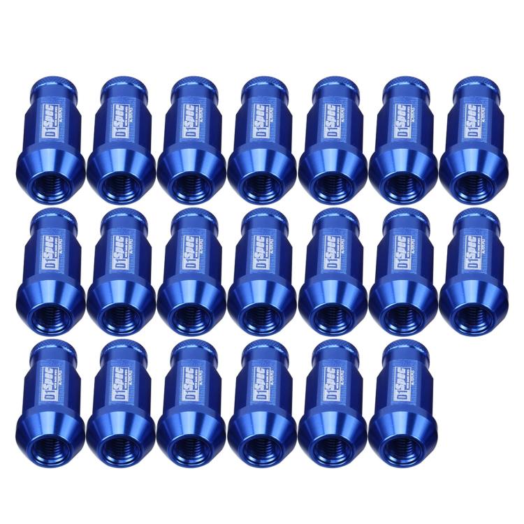 Blue M12x1.5 racing wheel nuts set of 20, anodized aluminum, hex drive