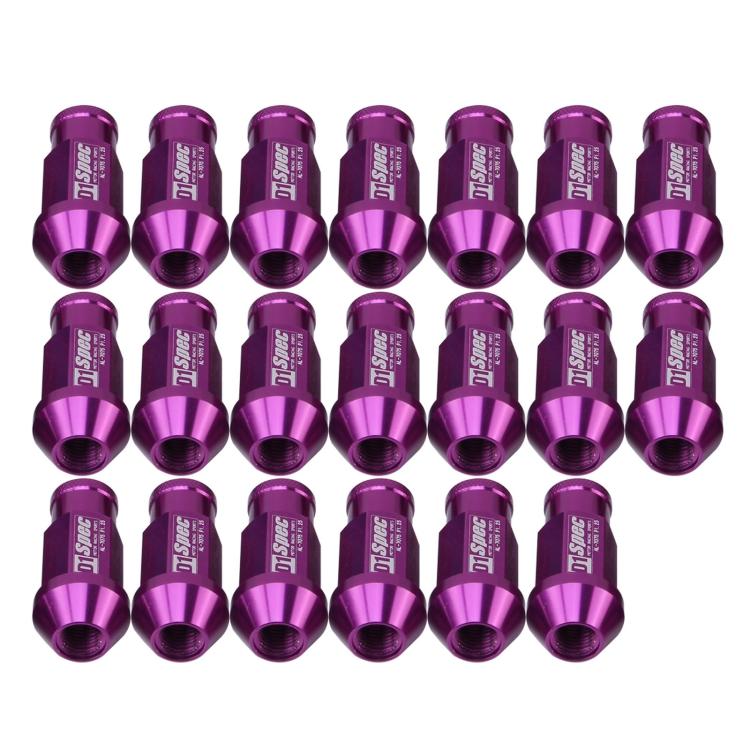 Purple M12x1.5 racing wheel nuts set of 20, anodized aluminum, hex drive