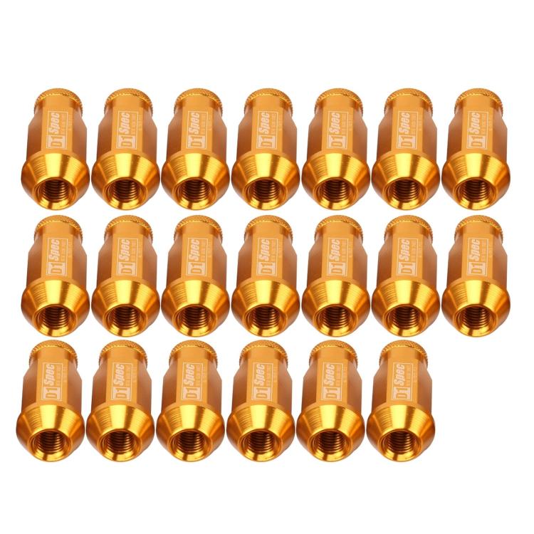 Gold M12x1.5 racing wheel nuts set of 20, anodized aluminum, hex drive