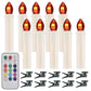 Ivory LED candle lights with glowing flame tips and black clip bases, remote control included