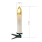Single ivory LED candle light with gold flame tip and black clip base, 12.4 cm tall