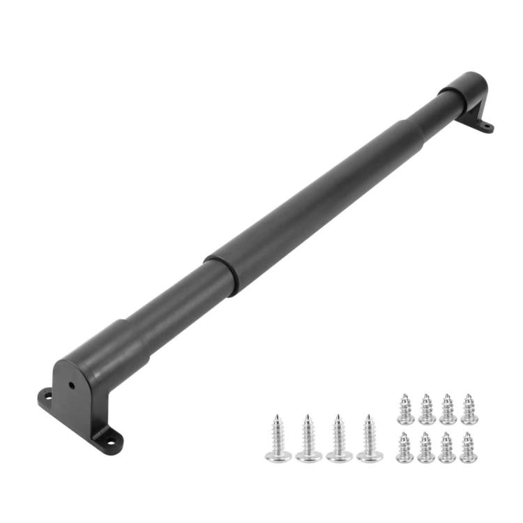 Car screen door telescopic rod with anti-slip handle, dark tube, black mounting plates, screws