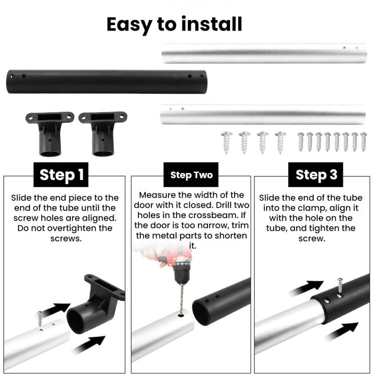 Car screen door telescopic rod installation kit with end caps, brackets, mounting screws