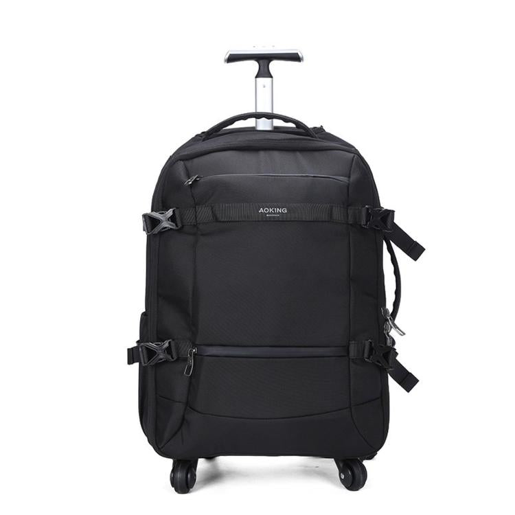 AOKING black rolling backpack with back panel straps, side handle, and 360 spinner wheels