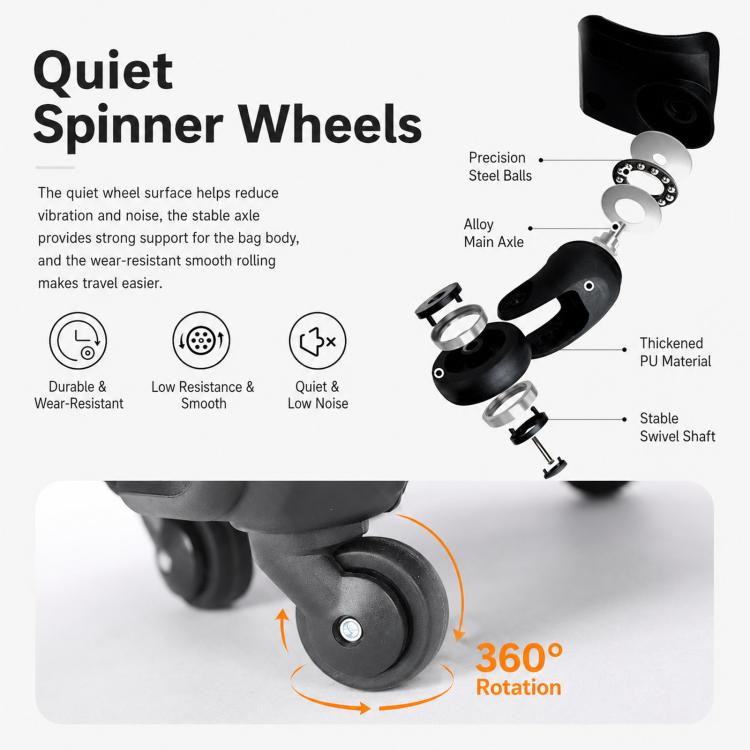 AOKING black rolling backpack with 360-degree quiet spinner wheels
