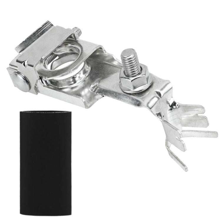 Positive battery terminal clamp, silver metal with insulator boot