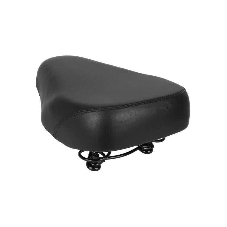 Black padded scooter seat with coil springs and curved top panel