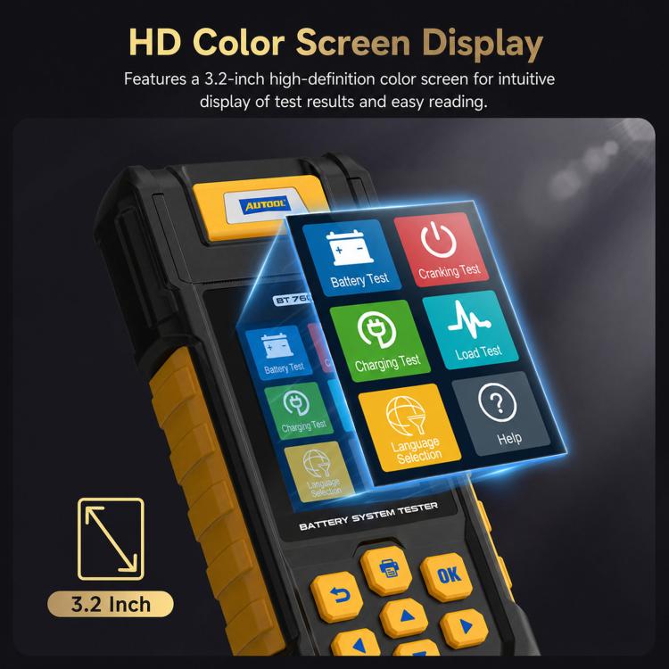 AUTOOL BT760 battery system tester with HD color screen test options