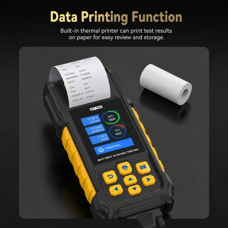 AUTOOL BT760 battery tester with built-in data printing and thermal paper roll