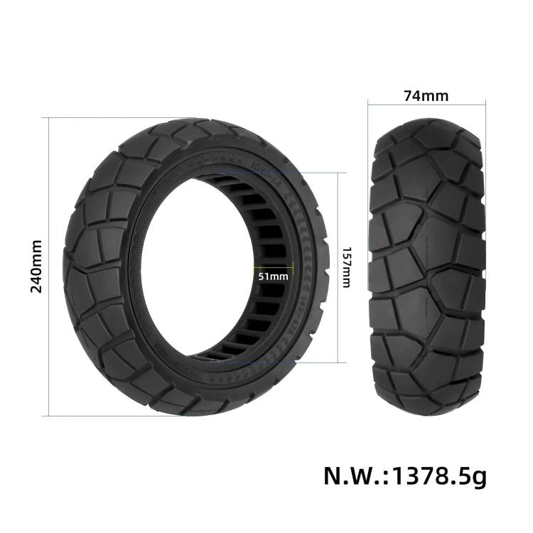 Black solid scooter tire with side profile and printed size measurements (mm)