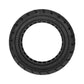 Black solid scooter tire with circular tread and inner mounting ring, angled view