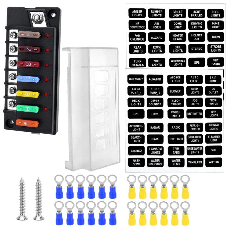 Blade fuse holder with mounting bracket, clear cover, and included blade fuses and screws