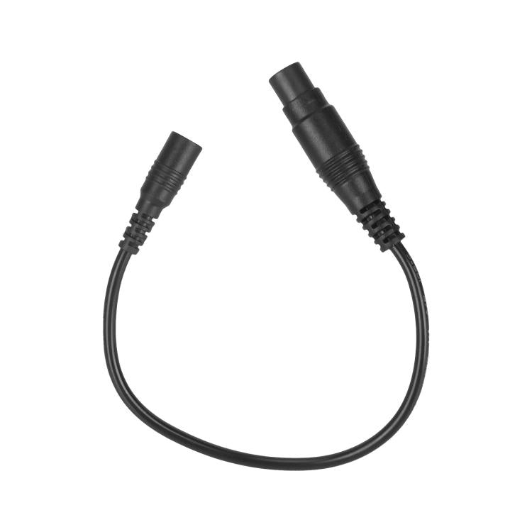 Black DC adapter cable with molded strain-relief and dual barrel connectors