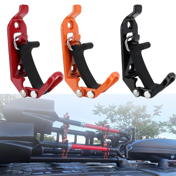 Roof rack mounting clamps in red, orange, and black with fire hose rack setup