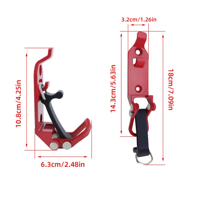 Red zinc alloy roof rack mounting clamp with black locking handle and base plate