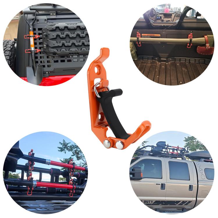 Orange zinc alloy roof rack clamp with black locking handle, multi-purpose bracket