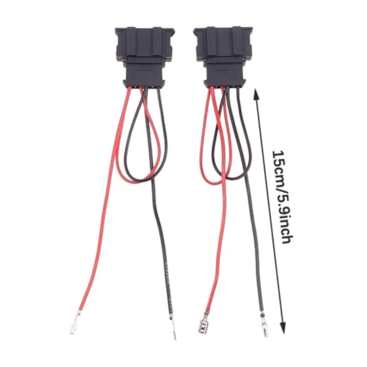 Car speaker wiring harness with 115 cm leads, two black plugs and red/black wires