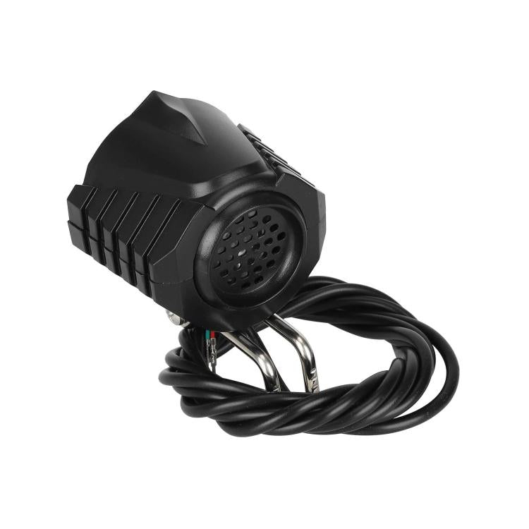Black scooter headlight with horn speaker grill, side angle and attached cable
